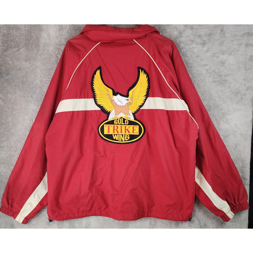 Ocean Pacific OP Jacket Mens XL Red Gold Trike Wing Eagle Patch Windbreaker